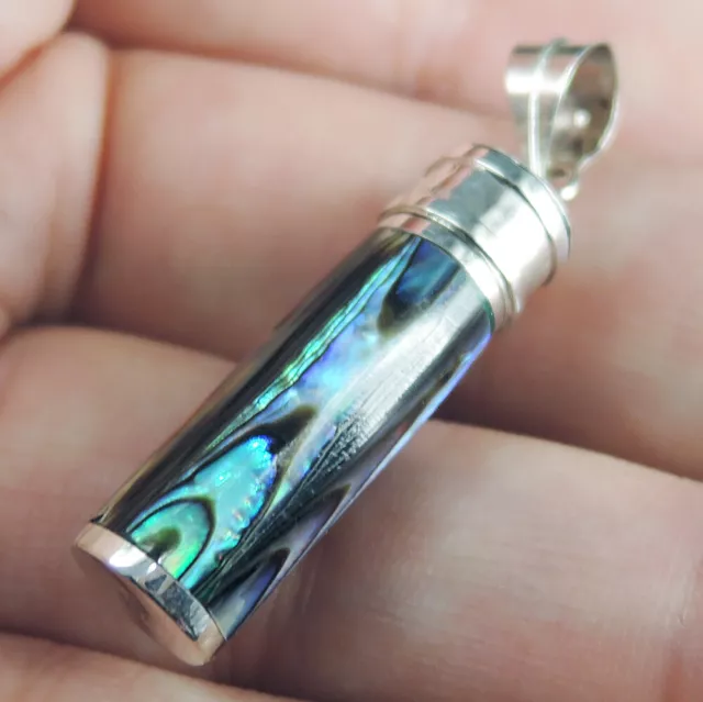 925 Sterling Silver Paua Abalone Shell Prayer Locket Ashes Box Pendant Jewellery