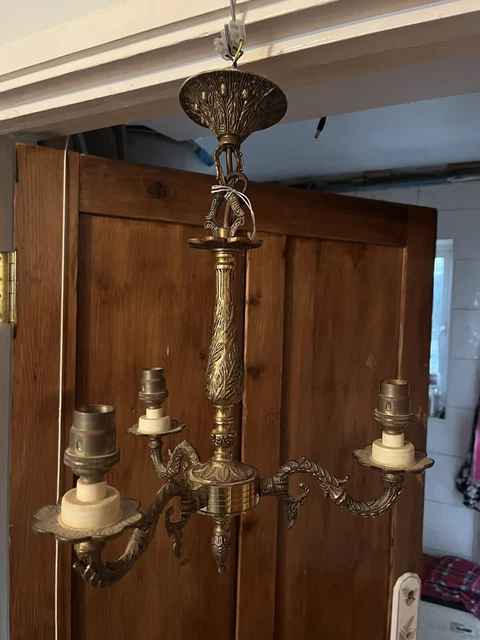 Old Victorian Style Vintage Brass Chandelier Light X 2