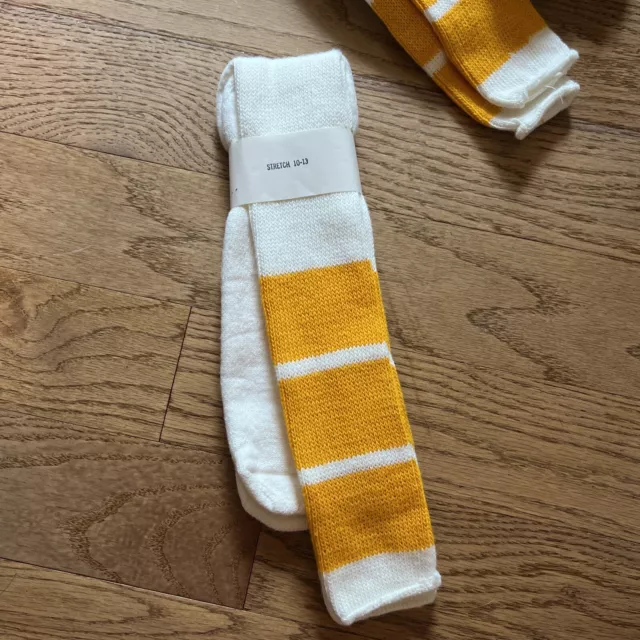 70s 80s Vintage Retro 3 Stripes Tube Socks Yellow NWT Stretch 10-13 DEADSTOCK