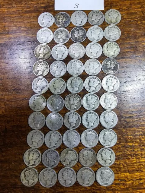 Roll of 50 Mercury dimes 90% silver