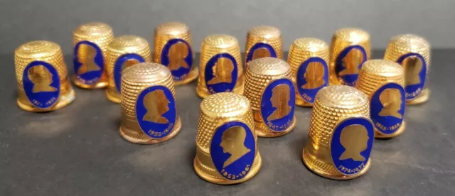 14 Vintage Collectible Goldtone President Thimbles