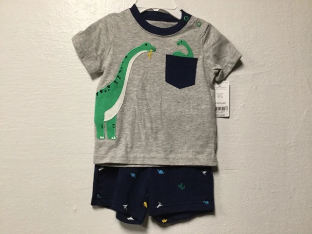 Baby Boy 2 Piece Short Set Size 6 Months Gray Green Blue Dinosaur Carters 89