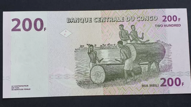 Billete de banco de CONGO RD - 200 Francs, 2013  Sin cursar 2
