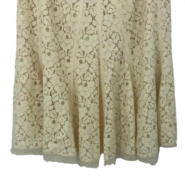 Tahari Floral Lace Overlay Midi Skirt Womens Size 4 Cream A Line Frayed Hem Boho 3