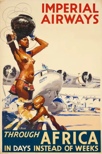 Repro Affiche Avion Imperial Airways Africa Afrique Sur Papier 310 Ou 190 Grs