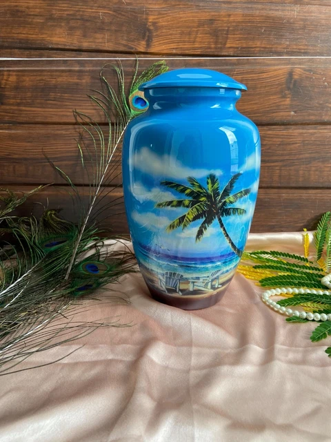 Urna de cremación azul playa, urna para cenizas humanas, urna humana para cenizas urna única