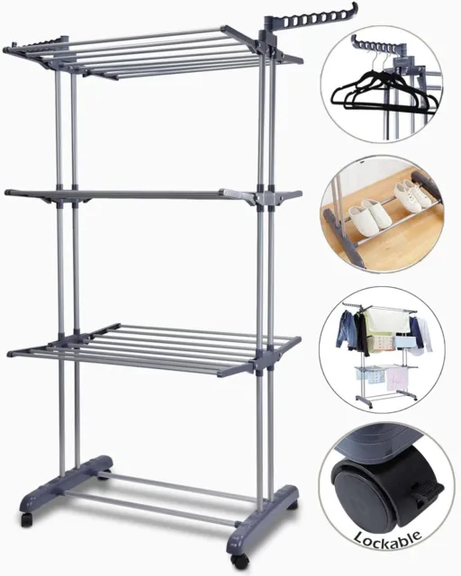 3 Tier Extra Foldable Large Indoor Outdoor Clothes Airer Laundry Dryer Rack UK