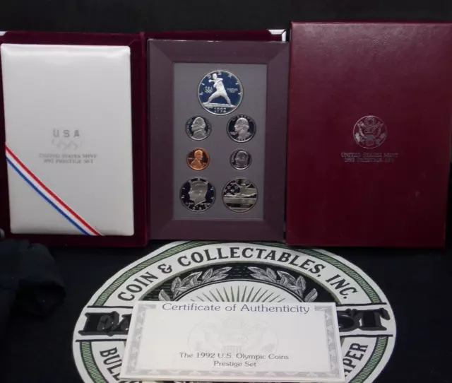 1992 "S" U.S. Mint PROOF Silver PRESTIGE Set "BASEBALL" Box & COA (7 Coin) ECC&C