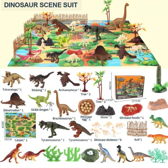 51 teilig Dinosaurier Spielzeugset Kinderspielzeug Spielset Dino mit Spielmatte