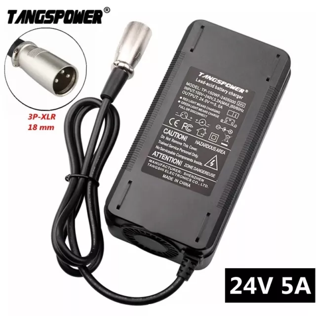 24V 5A Lead Acid Battery Charger Electric Wheelchair Golf Cart Power 3-Pin XLR