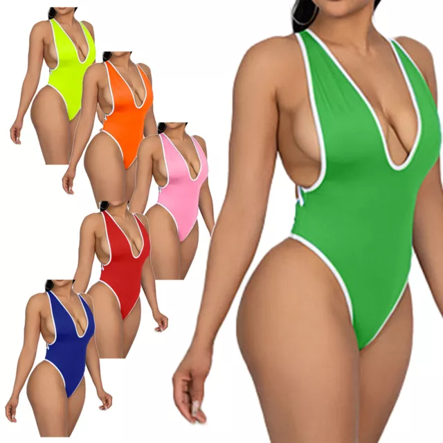 US Women's High Cut Thong Bodysuit One Piece Leotard Bikini Swimsuit  Lingerie 