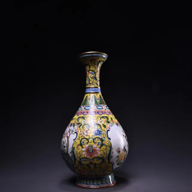 Treasure handmade pure copper gold-plated hand painted enamel vase