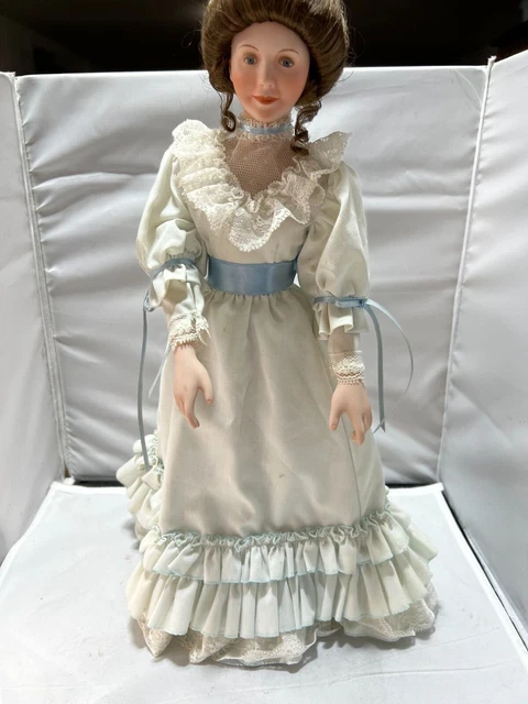 The Ashton Drake Galleries SANDRA KUCK 1989 Porcelain Doll in Blue 17" w/stand