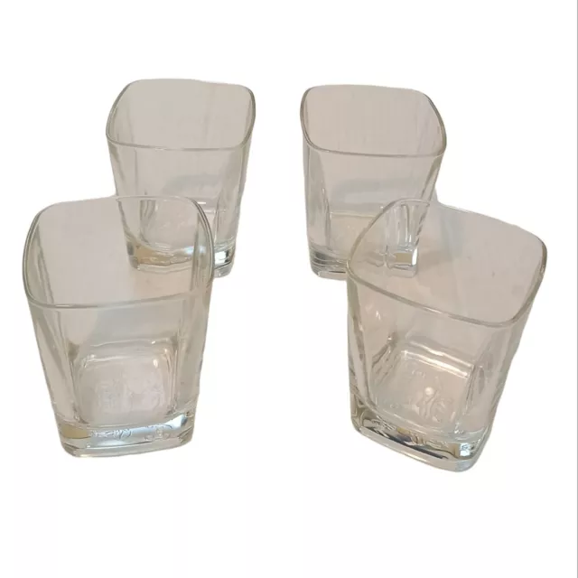 Crown Royal Glasses Lowball Clear Square Bottom Embossed Crown Logo Set Lot of 4