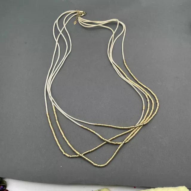 Loft 4 Strand Long Necklace Women's Gold Tone Signed Lobster Closure