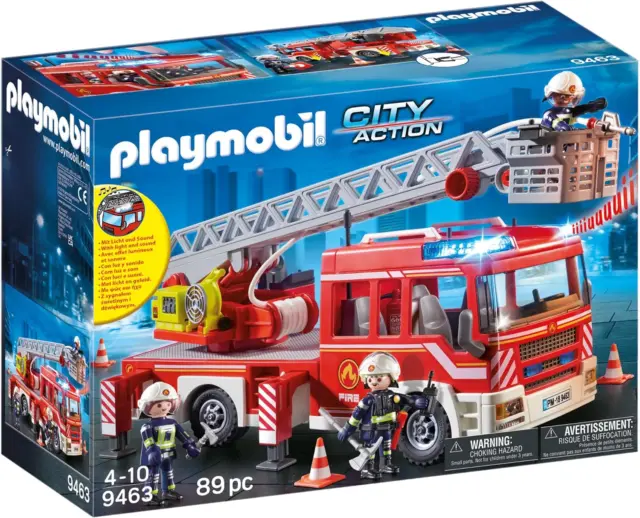 PLAYMOBIL City Action 9463 Feuerwehr-Leiterfahrzeug mit Licht und Sound, Ab 5 Ja