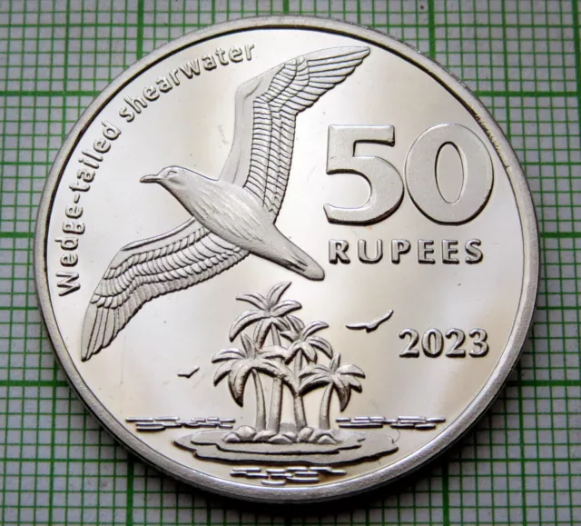 KEELING COCOS ISLANDS 2023 50 RUPEES, WEDGE-TAILED SHEARWATER BIRD, Cu-Ni UNC