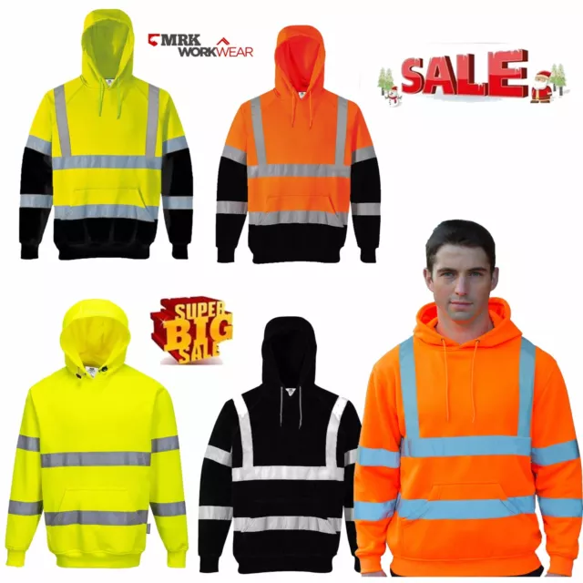 Hi Viz Vis High Visibility Jumper Hoodie Work Hooded MRK Hoody  2 Tone Pullover