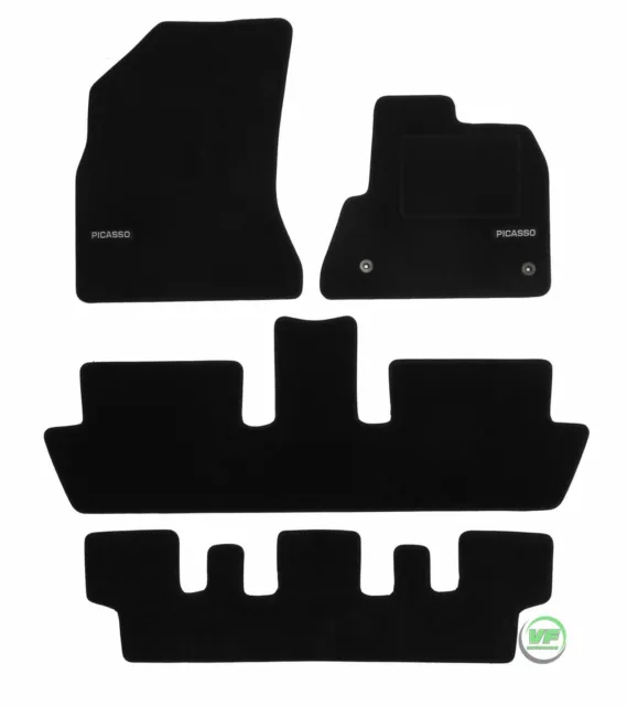 LOGO Fully Tailored black floor car mats for CITROEN C4 GRAND PICASSO 2007-2013