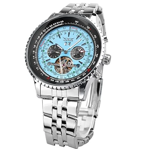 FORSINING Montre mécanique automatique cadran bleu montre squelette tourbillo...