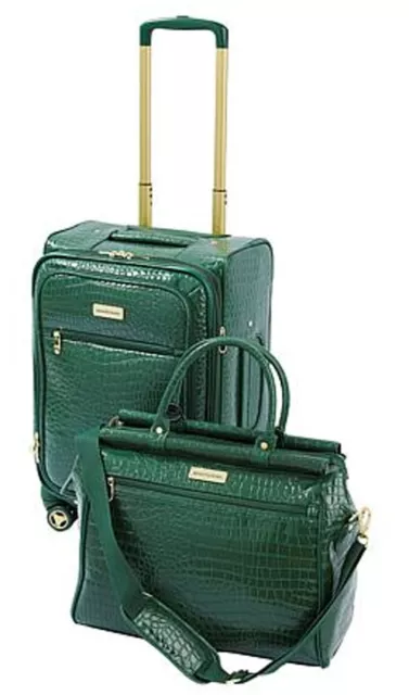 Samantha Brown Luggage 22" Croco Spinner & Dowel Bag  Travel Set - Deep Green
