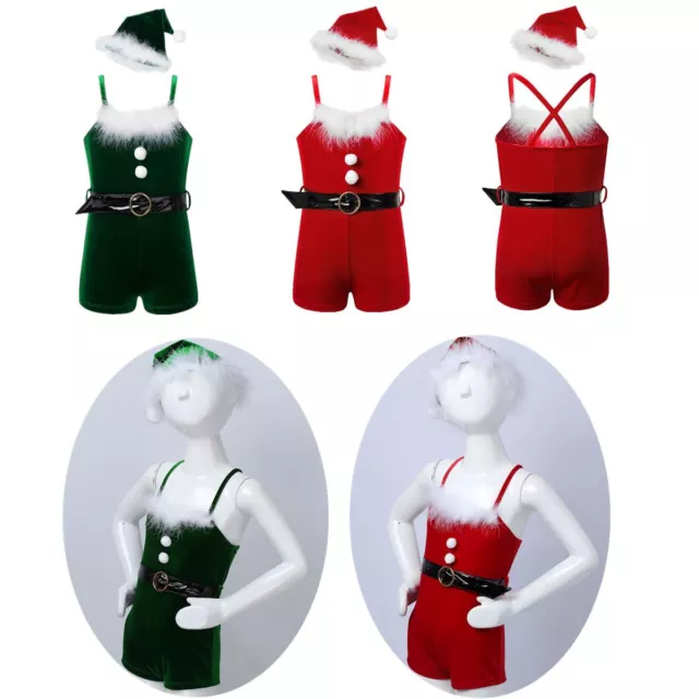 Kids Girls Santas Helper Costume Skating Fancy Party Outfit Xmas Comfortable