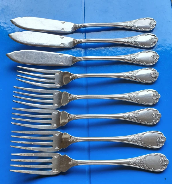 5 COUTEAUX 5 FOURCHETTES POISSON METAL ARGENTE CHRISTOFLE Mod