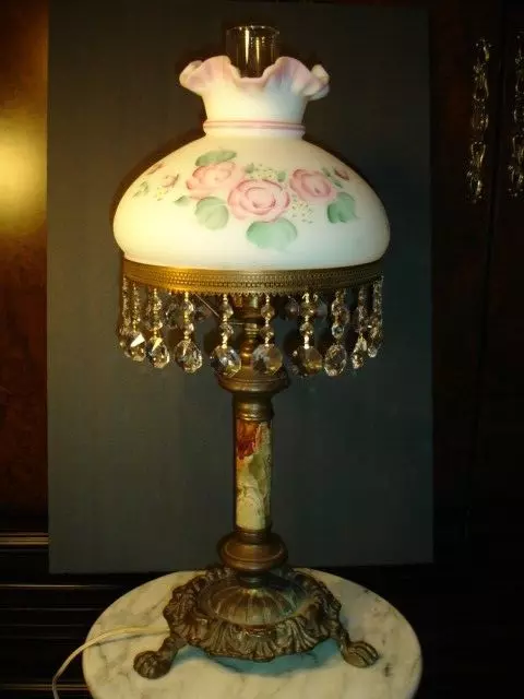 Fenton Student Style Roses  Onyx Satin Glass Lamp