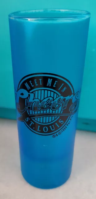 Tall frosted blue shot glass shooter Cheers meet me in St Louis