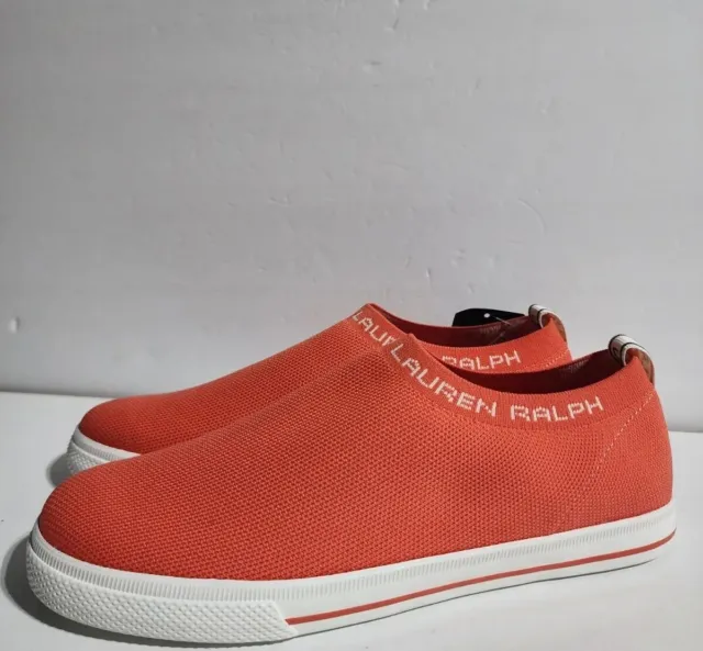 New Ralph Lauren Jordyn Sneaker Slip On Tennis Shoe Coral Pink Orange Womens 8.5