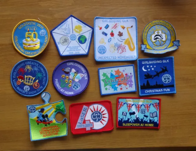 Uk Girlguiding:  11 Mint Assorted Cloth Badges As Photo