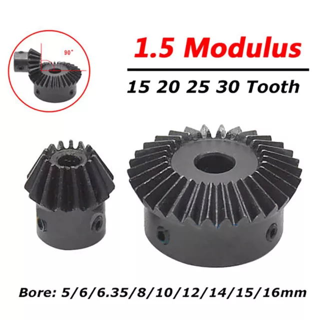 1.5 Module Bevel Gear 15/20/25/30T 90° 45# Steel Transmission Gears Bore 5-16mm