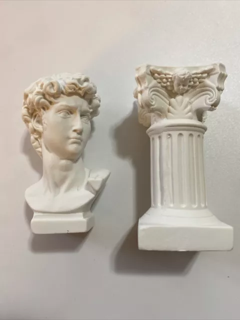 New Miniature Bust Of David And Roman Column White Greek Mythology 2.5in