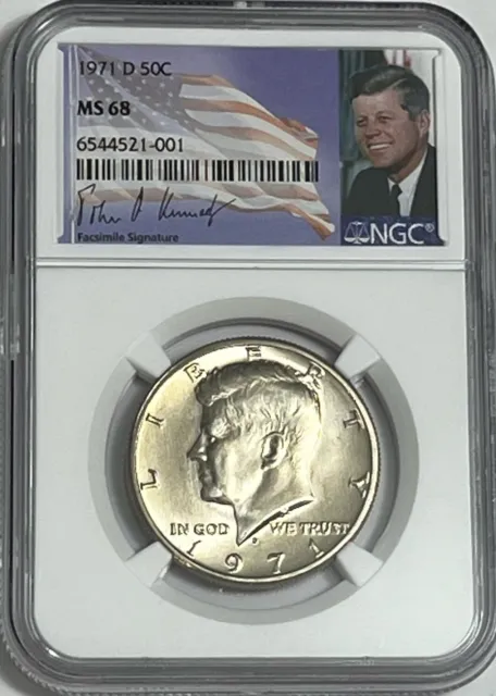 1971 D Ngc Ms68 Mint State Clad Kennedy Half Dollar Business Strike 50C Jfk Coin