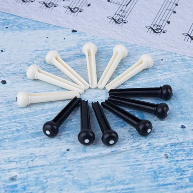 6Pcs Noir/Blanc Guitare Acoustique Pont Broches Plastique Ficelle Fin Chevilles