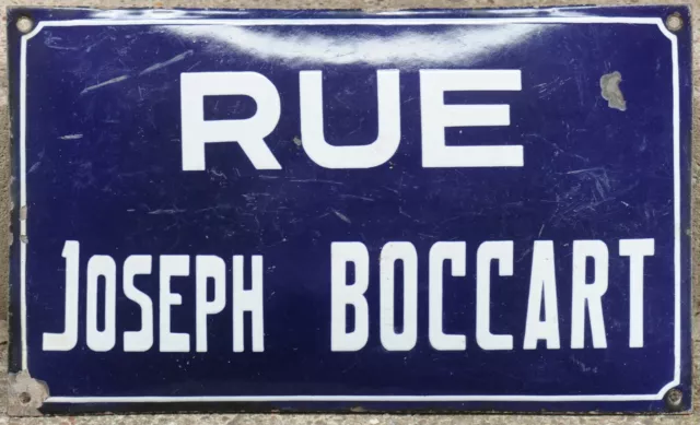 Big old French enamel steel street sign road plaque rue Joseph Boccart Belgium