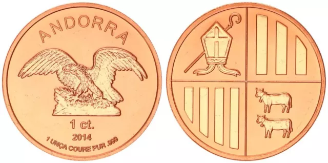 Andorra 1 Cent 2014 1 Unze Kupfer 999 prägefrisch 97641