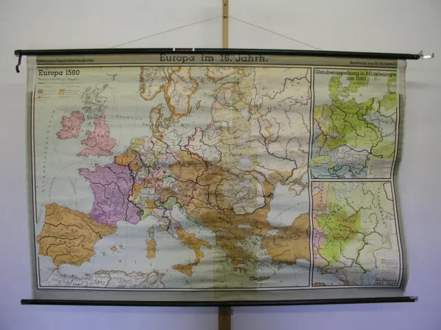 Hermosa Antiguo Tarjeta de Pared la Escuela Europa 16.Jh. Century History Mapa