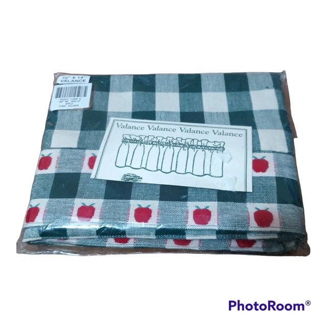New Primitive Country Red Green Apple Valance Curtain 72" by 14" Plaid