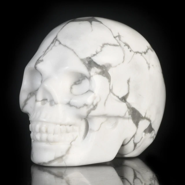 Calavera de cristal howlite blanca natural tallada a mano de 1,54" #36G16