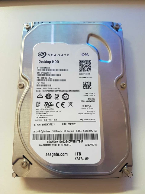 SEAGATE HDD 1TB ST1000DM003 F/W CC63 PCB 100774000 REV D
