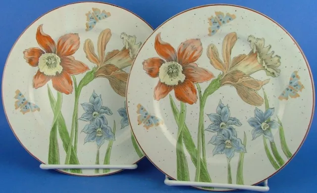 Fitz Floyd 2 Salad Plates Daffodils Butterflies Jonquil