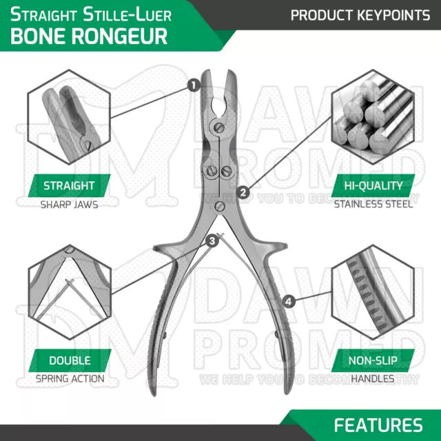 Straight Stille-Luer Bone Rongeur 8.75" Double Action Orthopedic Inst German Gr 3