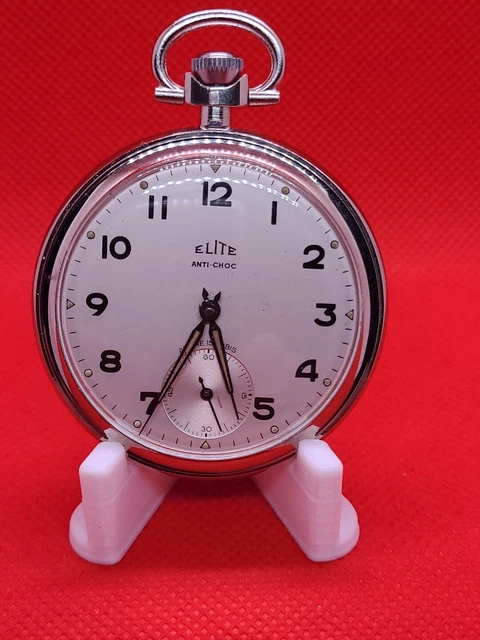 Montre Gousset ELITE Mécanique - Boîtier Argenté - Anti-choc - Occasion Mais Fonctionne - Pour Homme
