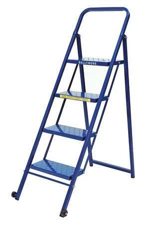 BALLYMORE TL418P 56 in H Steel Folding Rolling Ladder, 4 Steps, 300 lb Load