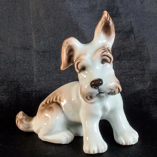 Vintage Porcelain Ceramic Schnauzer Puppy Dog Figurine ~ Japan