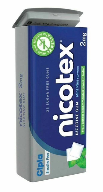Cipla Nicotex Nicotine Gum - 2mg Menthe Plus Parfum Arrêt Fumer 25pc (Lot De 3
