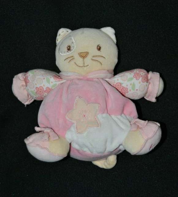 Peluche doudou chat boule Lilirose KALOO rose étoile fleurs grelot 18 cm TTBE