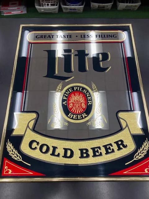 Vintage 1980s Miller Lite Beer Mirror Sign 16" x 20"