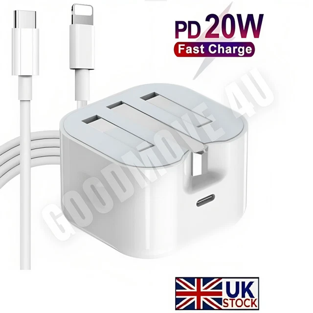 For iPhone 14 13 12 11 Pro XR XS Fast Charging 20W USB-C PD Plug Charger Cable